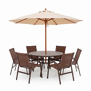 Conjunto de mesa Aspen com 6 Poltronas e Ombrelone