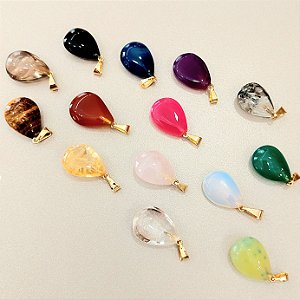 Pingente Gota Pedras Naturais. Banhado a Ouro 13x18mm Abaulado Pino a