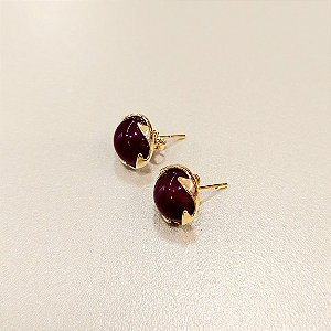 Brinco redondo Agata Rosa Meia Coroa 10mm Pedras Naturais Meia Esfera