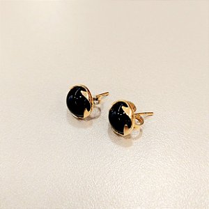 Brinco redondo Agata Negra Meia Coroa 10mm Pedras Naturais Esfera