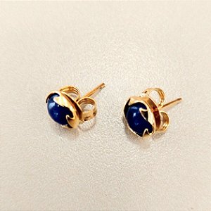 Brinco redondo Agata Azul Meia Coroa 8mm Pedras Naturais Meia Esfera