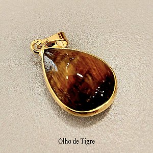 Pingente Gota Olho de Tigre 13x18mm. Pedras Naturais banhado a ouro