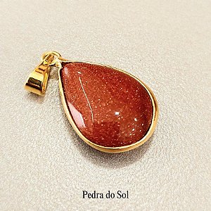 Pingente Gota Pedra do Sol 13x18mm canovão. Banhado a Ouro