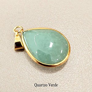Pingente Gota Quartzo Verde 13x18mm Pedras Naturais banhado a ouro