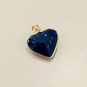 Pingente Coração Agata Azul 16mm. Pedras Naturais Banhado a Ouro