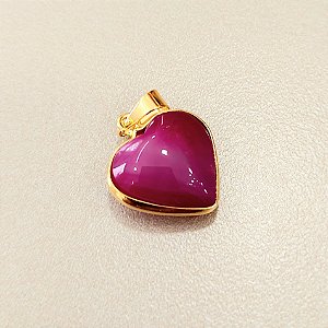 Pingente Coração Agata Rosa 16mm. Pedras Naturais Banhado a Ouro