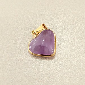 Pingente de Coração Ametista 16mm. Pedras Naturais Banhado a Ouro