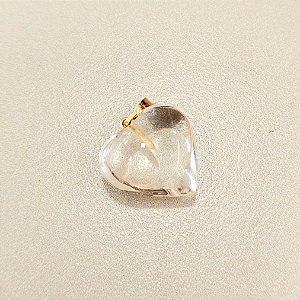 Pingente de Coração Quartzo Cristal 16mm. Pedras Naturais Banhado a Ouro