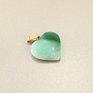 Pingente de Coração Quartzo Verde 16mm. Pedras Naturais Banhado a Ouro