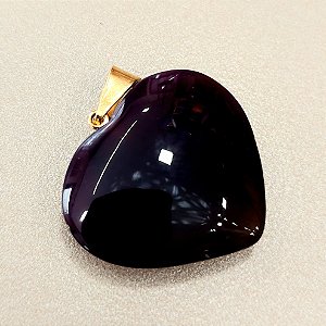 Pingente Coração Agata Roxa 26mm. Pedras Naturais Banhado a Ouro