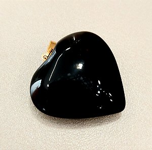Pingente Coração Obsidiana Negra 26mm. Pedras Naturais Banhado a Ouro