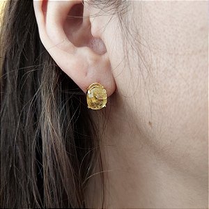 Brinco de CITRINO 8x10mm. Pedras Naturais Banhado a Ouro
