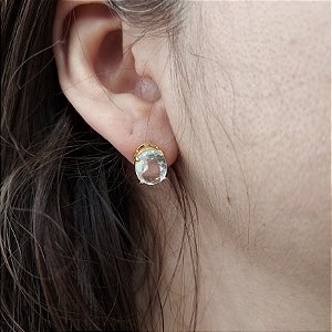 Brinco de CRISTAL 8x10mm. Pedras Naturais Banhado a Ouro