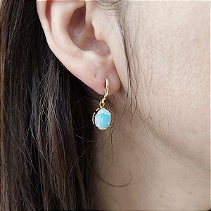 Brinco de OPALINA PEDRA DA LUA 6x8mm. Pedras Naturais Banhado a Ouro