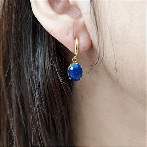 Brinco de QUARTZO AZUL 6x8mm. Pedras Naturais Banhado a Ouro