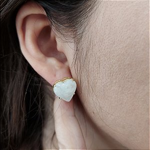 Brinco de QUARTZO BRANCO 13mm. Pedras Naturais Banhado a Ouro