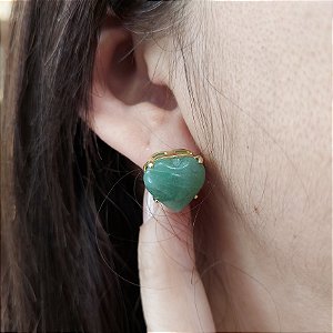 Brinco de QUARTZO VERDE 13mm. Pedras Naturais Banhado a Ouro