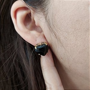 Brinco de OBSIDIANA NEGRA 13mm. Pedras Naturais Banhado a Ouro