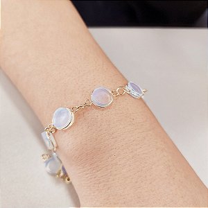 Pulseira Opalina Pedra da Lua Ranhurada. Pedras Naturais Banhada a Ouro