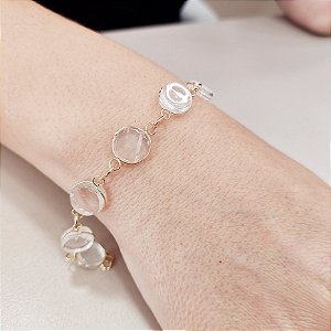 Pulseira Cristal Ranhurada. Pedras Naturais Banhada a Ouro