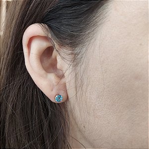 Brinco Prata 925 Topázio Swiss Blue. Redondo 3mm. Top Facetado Galeria. Pedras Naturais