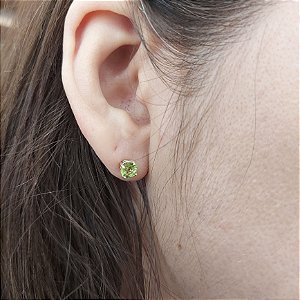 Brinco Prata 925 Peridoto. Redondo 3mm. Top Facetado Galeria. Pedras Naturais