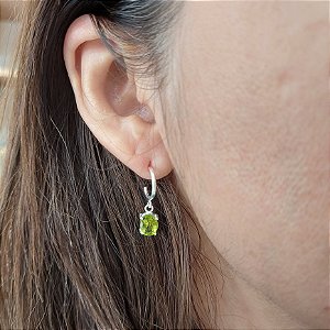 Brinco Prata 925 Peridoto Verde. Oval 5mm. Pendurado Argola Facetado Galeria. Pedras Naturais