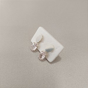 Brinco Prata 925 Quartzo Rosa. Chapa 5mm. Top Facetado Galeria. Pedras Naturais