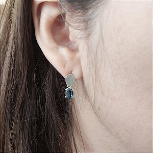 Brinco Prata 925 Topazio London Blue. Chapa 5mm. Top Facetado Galeria. Pedras Naturais