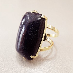 Anel Retangular Pedra da Estrela 20x30mm. Pedras Naturais. Banhado a Ouro