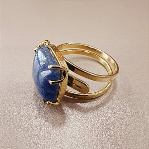 Anel Quadrado Quartzo Azul 15x15mm. Pedras Naturais. Banhado a Ouro