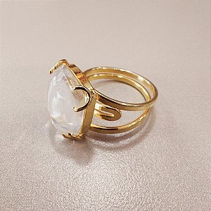 Anel Quadrado Cristal 15x15mm. Pedras Naturais. Banhado a Ouro