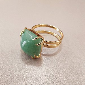 Anel Quadrado Quartzo Verde 15x15mm. Pedras Naturais. Banhado a Ouro