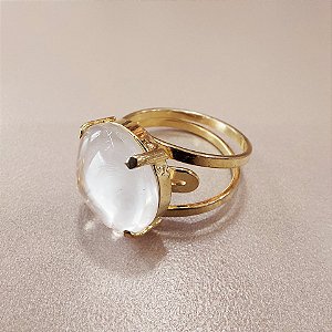 Anel Redondo Cristal 15mm. Pedras Naturais. Banhado a Ouro