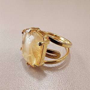 Anel Retangular Citrino 13x18mm. Pedras Naturais. Banhado a Ouro
