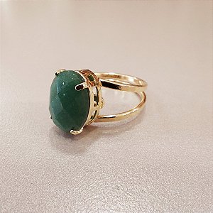 Anel Oval Quartzo Verde 10x14mm. Pedras Naturais. Banhado a Ouro