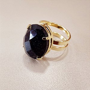 Anel Oval Obsidiana Negra 15X20mm. Pedras Naturais. Banhado a Ouro