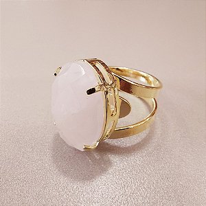 Anel Oval Quartzo Rosa 15X20mm. Pedras Naturais. Banhado a Ouro