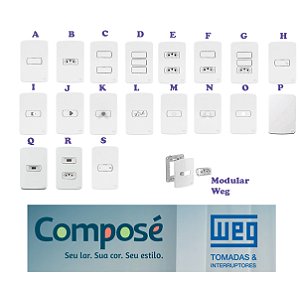 Tomadas, placas e interruptores - Linha Weg Composé - Cor  Branca - Conjuntos  4x2