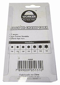Jogo Kit Chave Torx Curta T10 A T40 Com 7 Peças Worker