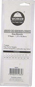 Jogo Kit Chave Allen Longa 1,5 A 10 Com 9 Peças Worker
