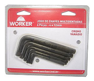 Jogo Chave L Multidentada  Worker 6 Peças Uso Automotivo