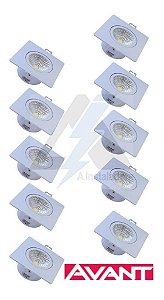 Kit 10 Spot Avant 3w Led Quadrado Direcionavel Bco-amarelo