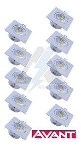 Kit 10 Spot Avant 5w Led Quadrado Direcionável Bco-amarelo