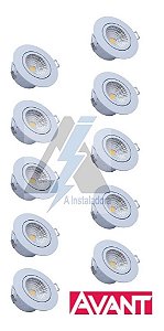Kit 10 Spot Avant 3w Led Redondo Direcionavel Bco-amarelo