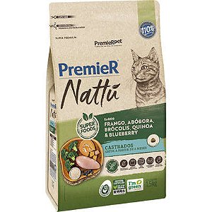 Ração Premier Nattu Frango e Abóbora para Gatos Castrados 1,5kg