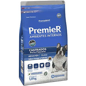 Ração Premier Pet Ambiente Interno Cães Castrados Adultos Frango e Salmão 1kg