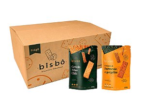 Biscoitos Parmesão com Gergelim e Cebola com Alho e Chia - Caixa 24 unid. (12 unid. cada sabor)