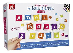 Brinquedo Pedagógico Madeira Letras/Números/Sinais 96 Peças Brincadeira de criança, Multicor
