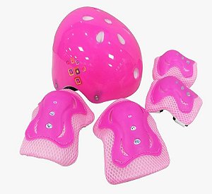 Kit Proteção Infantil para Patins Patinete Skate Roller Rosa